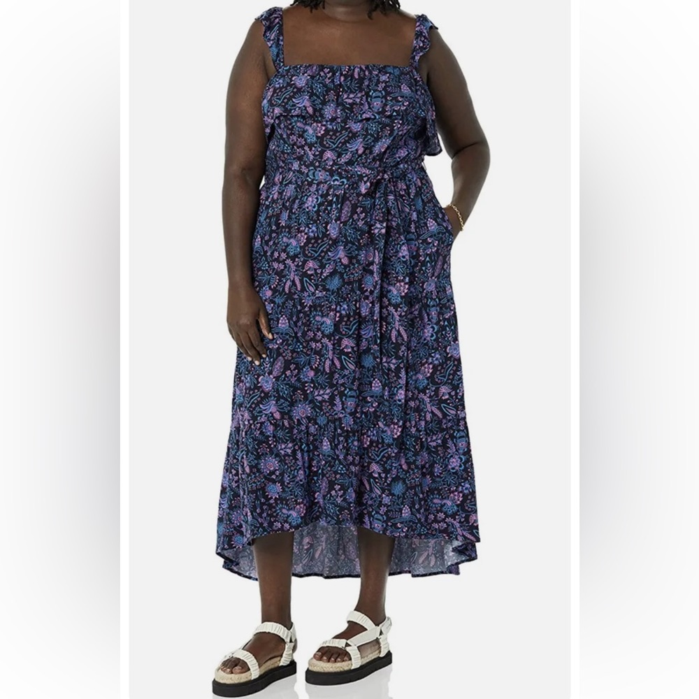 Goodthreads Women's Fluid Twill Vacation Ruffle Midi Dress